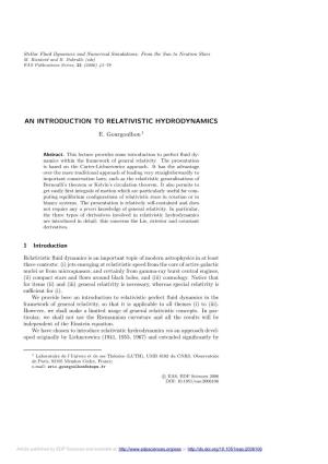 An Introduction to Relativistic Hydrodynamics