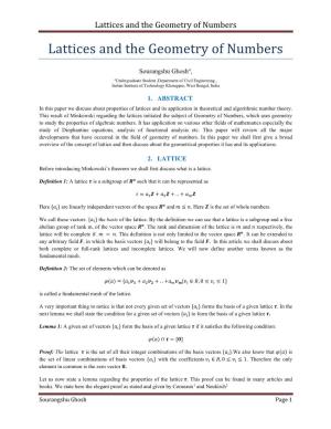 Lattices and the Geometry of Numbers