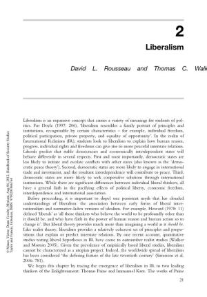 Rousseau, David L., Thomas C. Walker. 2012. "Liberalism."