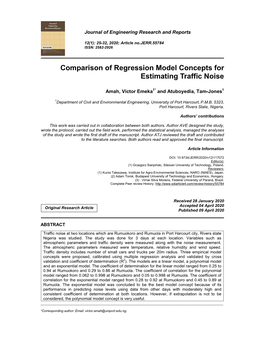 Comparison of Regression Model Concepts for Estimating Traffic Noise