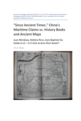 Since Ancient Times.” China’S Maritime Claims Vs