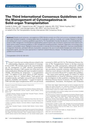 The Third International Consensus Guidelinesthe on Management of Cytomegalovirus in Cincinnati, OH