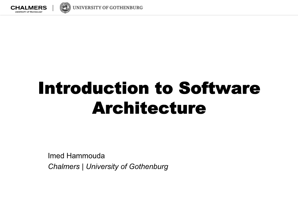 Introduction to Software Architecture