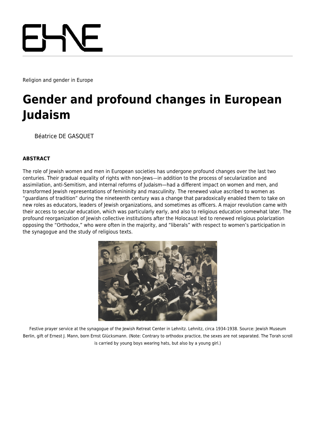 Gender and Profound Changes in European Judaism