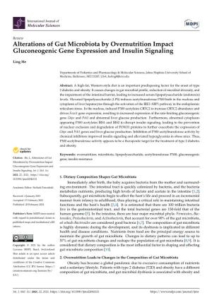 Alterations of Gut Microbiota by Overnutrition Impact Gluconeogenic Gene Expression and Insulin Signaling