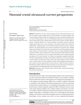 Neonatal Cranial Ultrasound: Current Perspectives