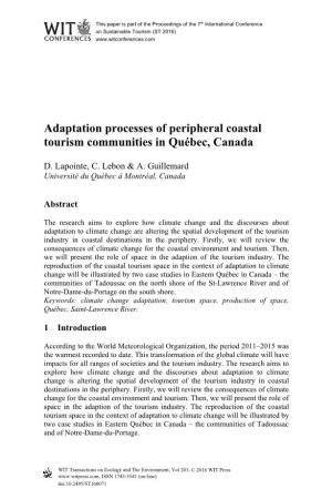 Adaptation Processes of Peripheral Coastal Tourism Communities in Québec, Canada