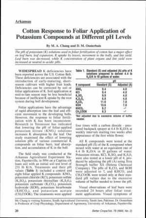 Cotton Response to Foliar Application of Potassium Compounds at Different Ph Levels