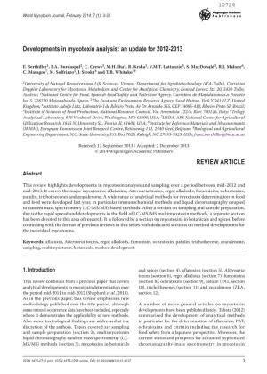 World Mycotoxin Journal, February 2014; 7 (1): 3-33 Publishers