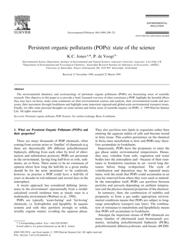 Persistent Organic Pollutants (Pops): State of the Science