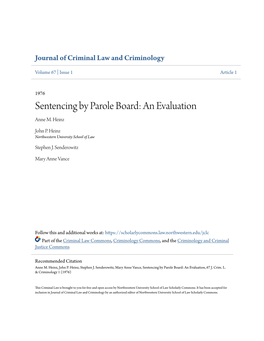 Sentencing by Parole Board: an Evaluation Anne M