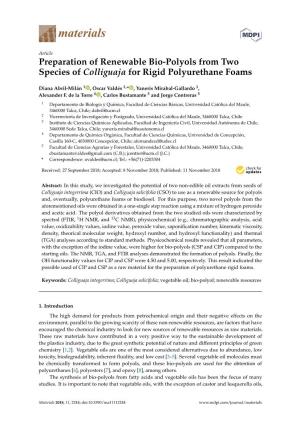 Preparation of Renewable Bio-Polyols from Two Species of Colliguaja for Rigid Polyurethane Foams