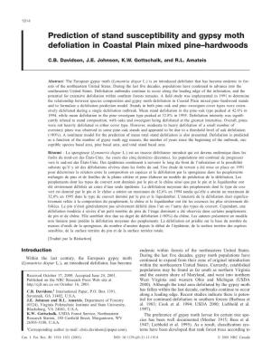 Prediction of Stand Susceptibility and Gypsy Moth Defoliation in Coastal Plain Mixed Pine–Hardwoods