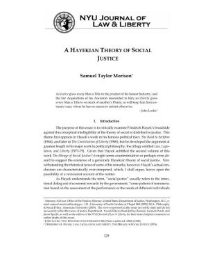A Hayekian Theory of Social Justice