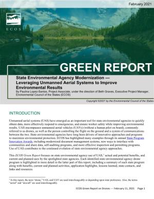 ECOS Green Report Focuses on State Environmental Agency Use of UAS,1 Actual and Potential Benefits, and Current and Planned Uses by the Spotlighted State Agencies
