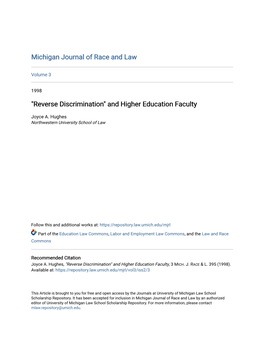 Reverse Discrimination" and Higher Education Faculty