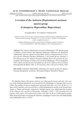 A Revision of the Anthaxia (Haplanthaxia) Mashuna Species-Group (Coleoptera: Buprestidae: Buprestinae)