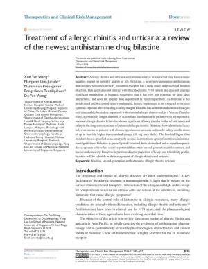 Treatment of Allergic Rhinitis and Urticaria: a Review of the Newest Antihistamine Drug Bilastine