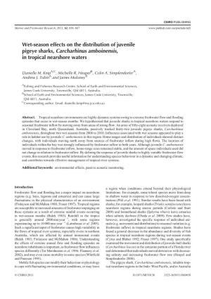 Wet-Season Effects on the Distribution of Juvenile Pigeye Sharks, Carcharhinus Amboinensis, in Tropical Nearshore Waters