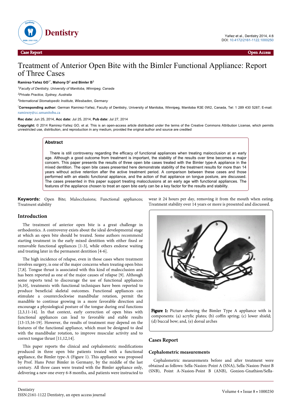 Treatment of Anterior Open Bite with the Bimler Functional Appliance