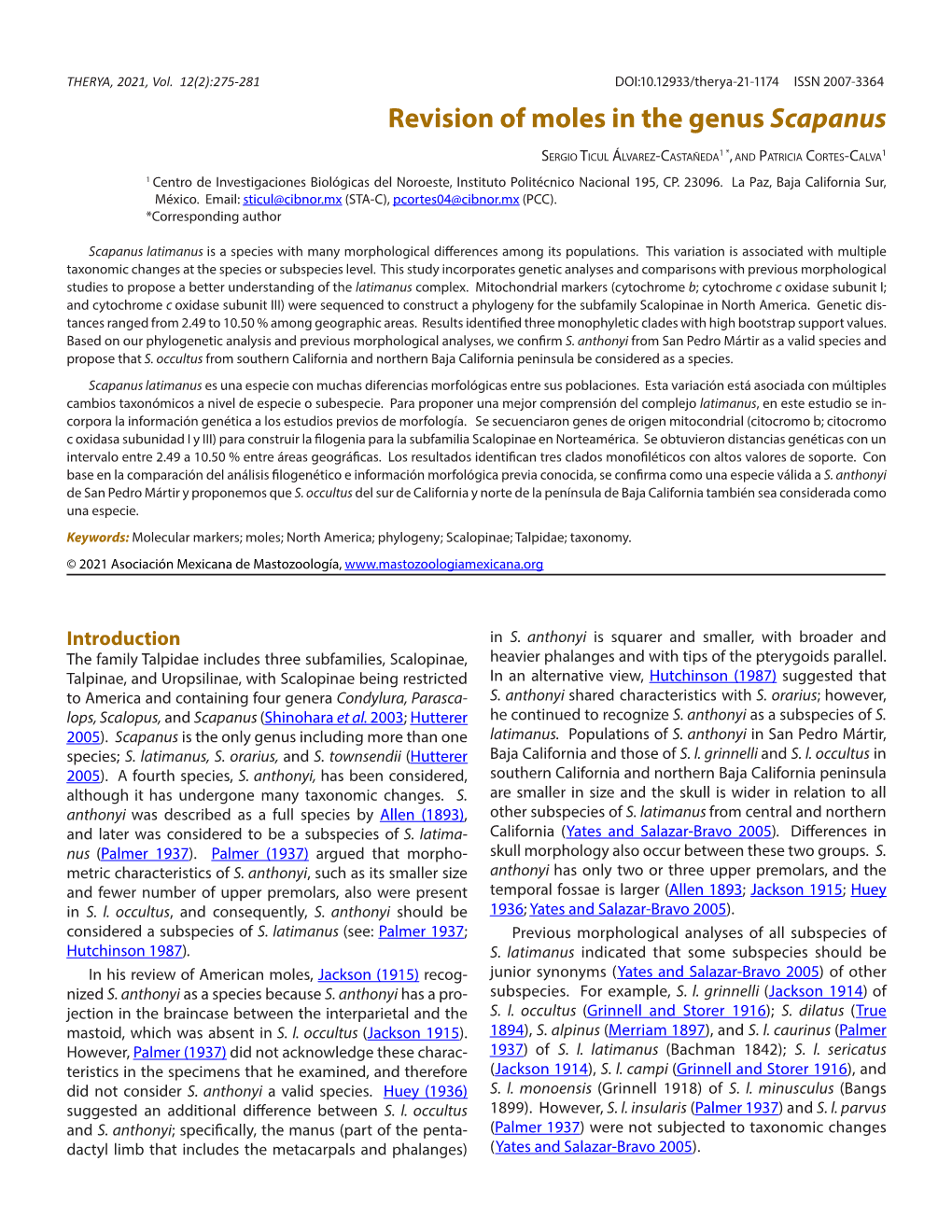 Revision of Moles in the Genus Scapanus