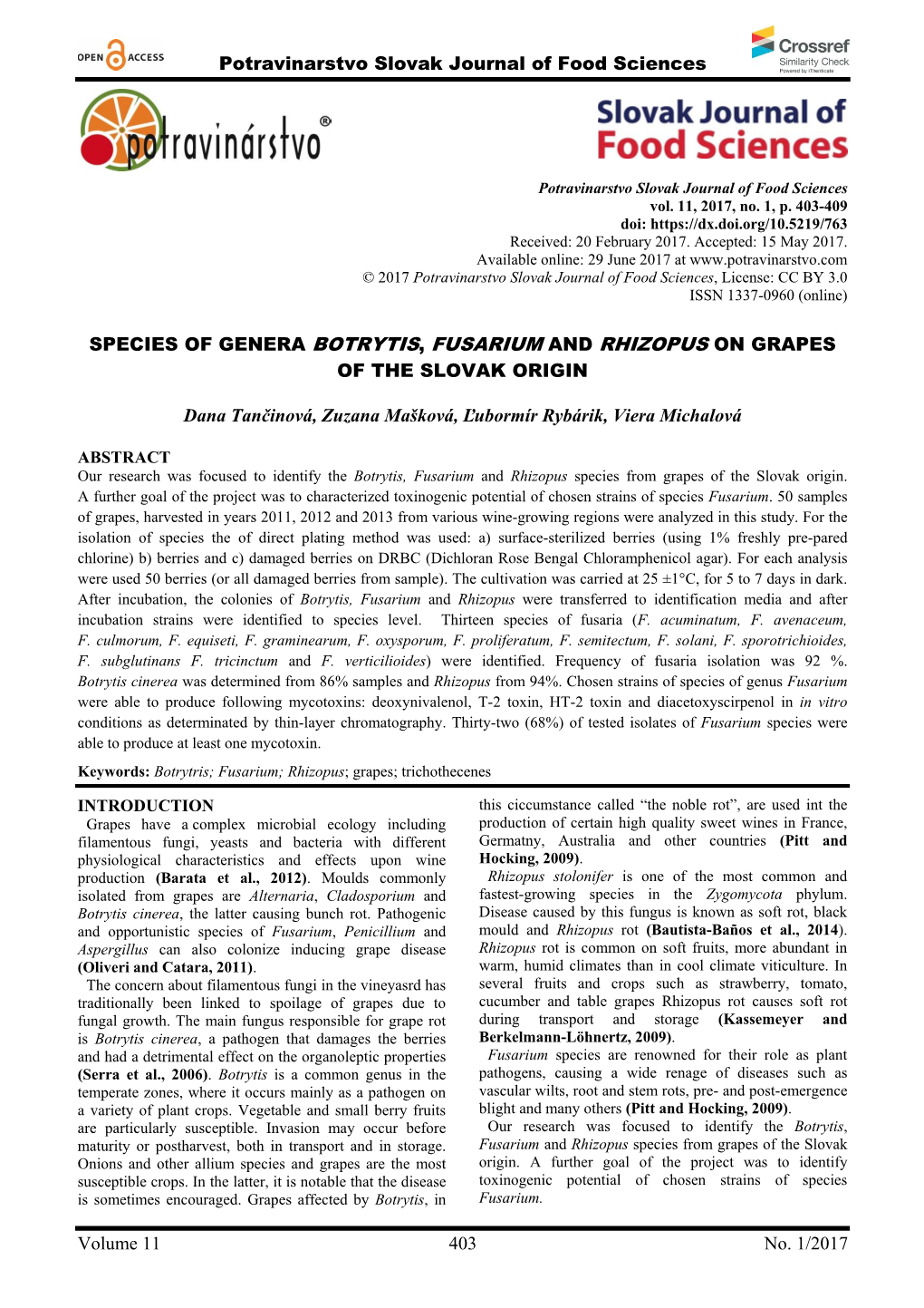 Potravinarstvo Slovak Journal of Food Sciences Volume 11 403 No. 1