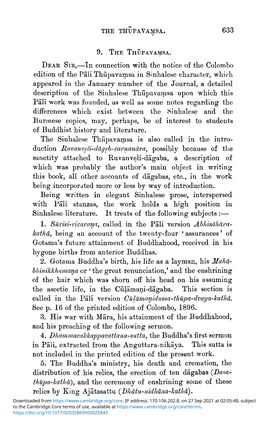 Tn Connection with the Notice of the Colombo Edition of the Pali