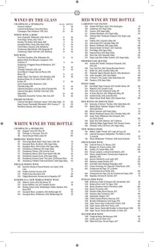 Wines by the Glass White Wine by the Bottle Red Wine By
