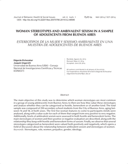 Woman Stereotypes and Ambivalent Sexism in a Sample of Adolescents from Buenos Aires