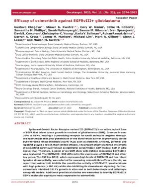 Efficacy of Osimertinib Against Egfrviii+ Glioblastoma