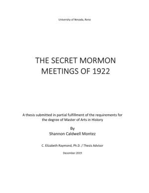 The Secret Mormon Meetings of 1922