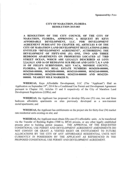 A Resolution of the City Council of the City Of