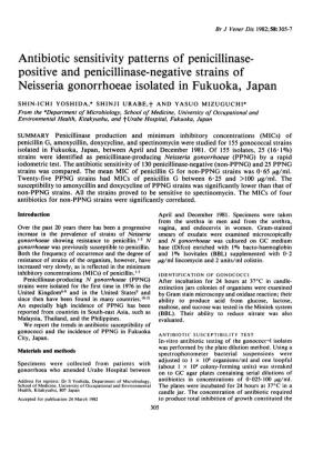 Antibiotic Sensitivity Patterns of Penicillinase- Positive and Penicillinase-Negative Strains of Neisseria Gonorrhoeae Isolated in Fukuoka, Japan