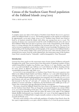 Census of the Southern Giant Petrel Population of the Falkland Islands 2004/2005