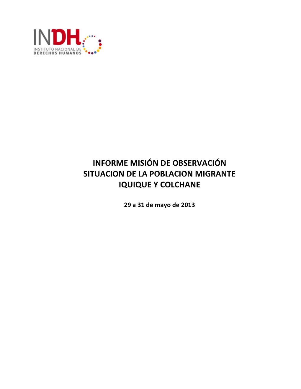 Informe. Población Migrante Iquique Y Colchane