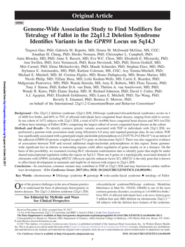 Genome-Wide Association Study to Find Modifiers for Tetralogy of Fallot in the 22Q11.2 Deletion Syndrome Identifies Variants in the GPR98 Locus on 5Q14.3