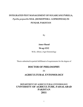 Doctor of Philosophy Agricultural Entomology