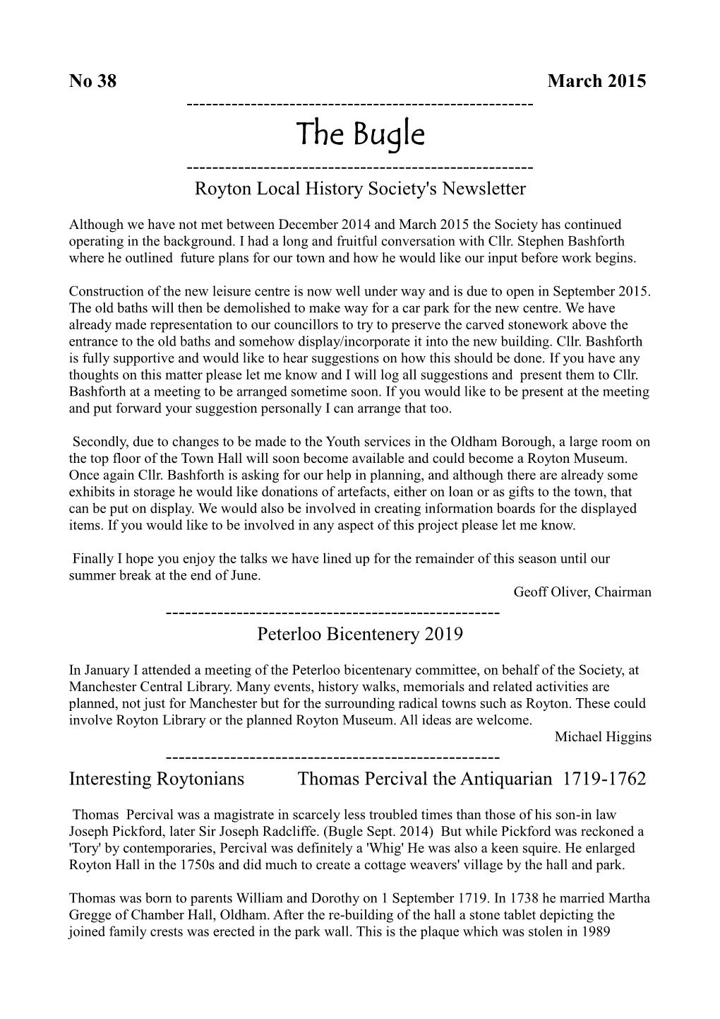 The Bugle ------Royton Local History Society's Newsletter