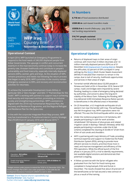 WFP Iraq Country Brief in Numbers