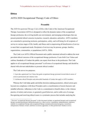 AOTA 2020 Occupational Therapy Code of Ethics