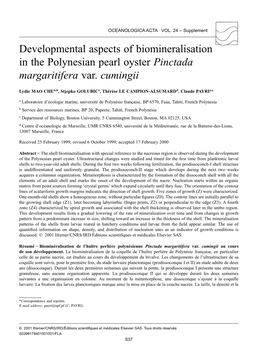 Developmental Aspects of Biomineralisation in the Polynesian Pearl Oyster Pinctada Margaritifera Var