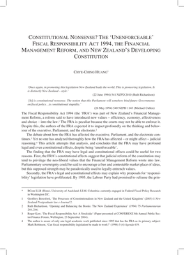 Constitutional Nonsense? the ‘Unenforceable’ Fiscal Responsibility Act 1994, the Financial Management Reform, and New Zealand’S Developing Constitution