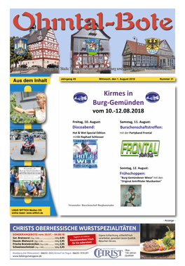 Kirmes in Burg-Gemünden Vom 10.-12.08.2018