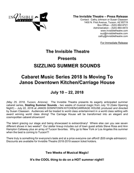 The Invisible Theatre Presents SIZZLING SUMMER SOUNDS