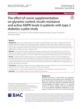 The Effect of Crocin Supplementation on Glycemic Control, Insulin