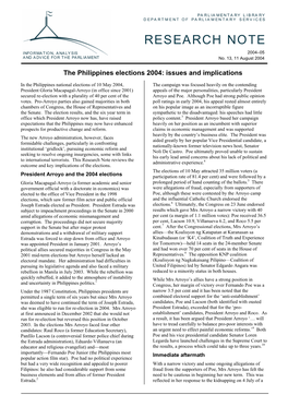 The Phillipines Elections 2004