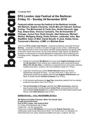 EFG London Jazz Festival at the Barbican Friday 15 – Sunday 24 November 2019