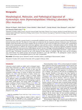 Hymenolepididae) Infecting Laboratory Mice (Mus Musculus