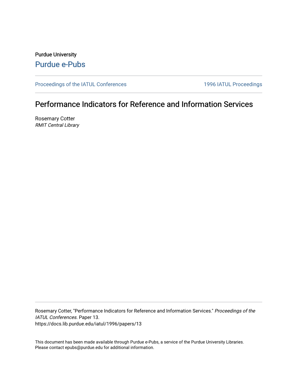 Performance Indicators for Reference and Information Services