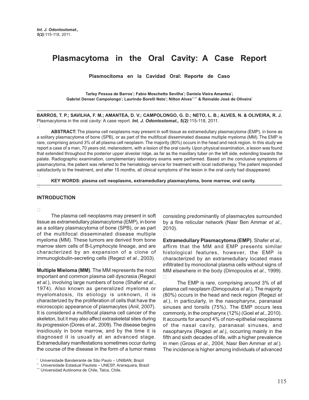 Plasmacytoma in the Oral Cavity: a Case Report